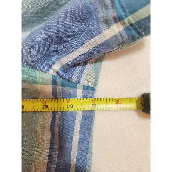 Perry Ellis Shirt Mens 3XLT XXXL Tall Blue Green Plaid 100% Cotton Short Sleeve - Picture 5 of 10